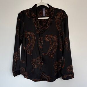 Auden Black and Orange Tiger Print Button Down Shirt
